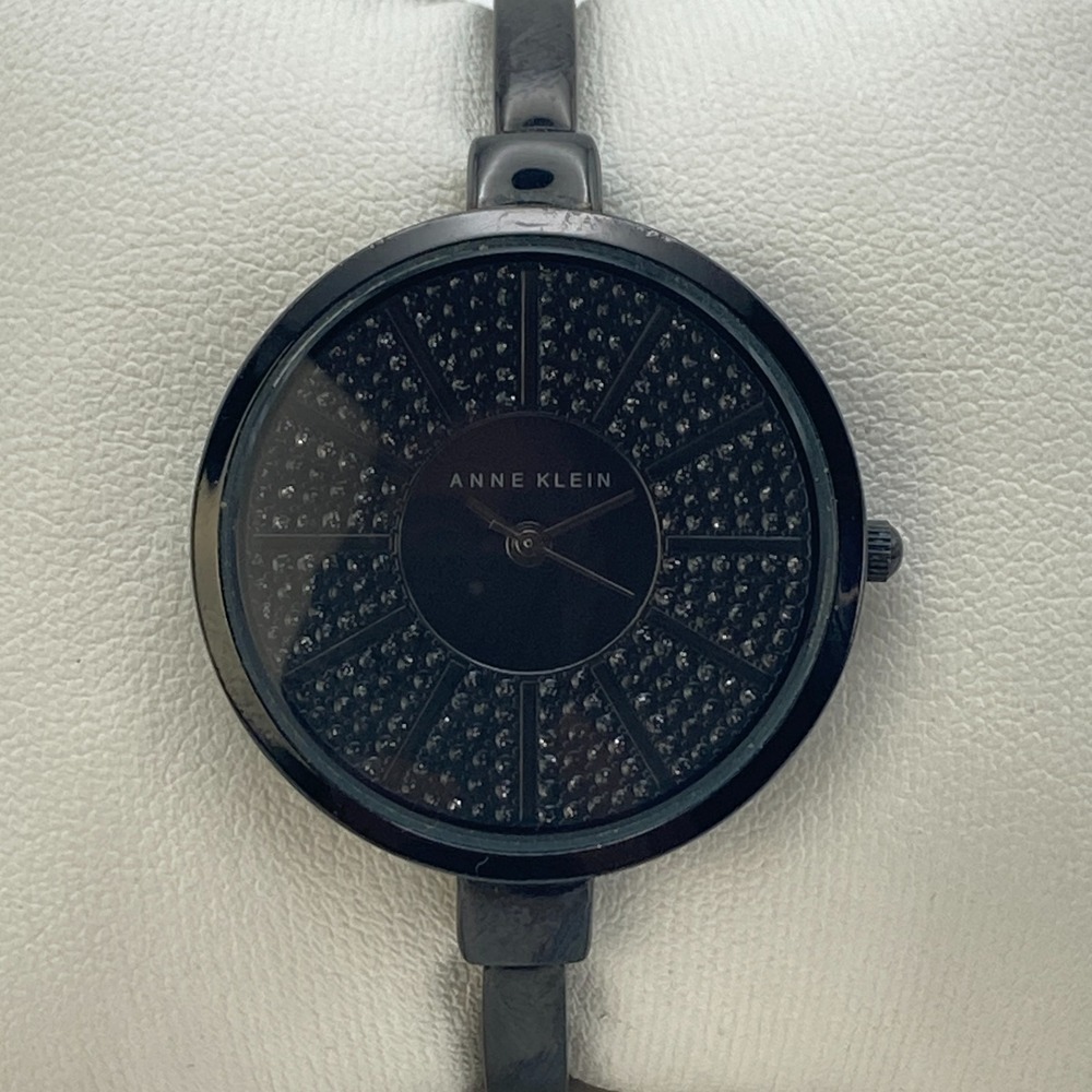 Anne Klein Womens Watch 31mm Black Out Crystals Bling New Battery SMALL 6"